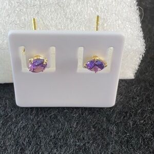 Elegant Gold and Purple Stud Earrings..gold over 925 sterling silver. NWOT.